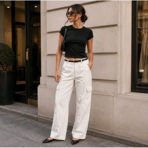 Madewell Wide Leg Cargo Pants 30 White High Rise Utilitarian Chic Minimalist
